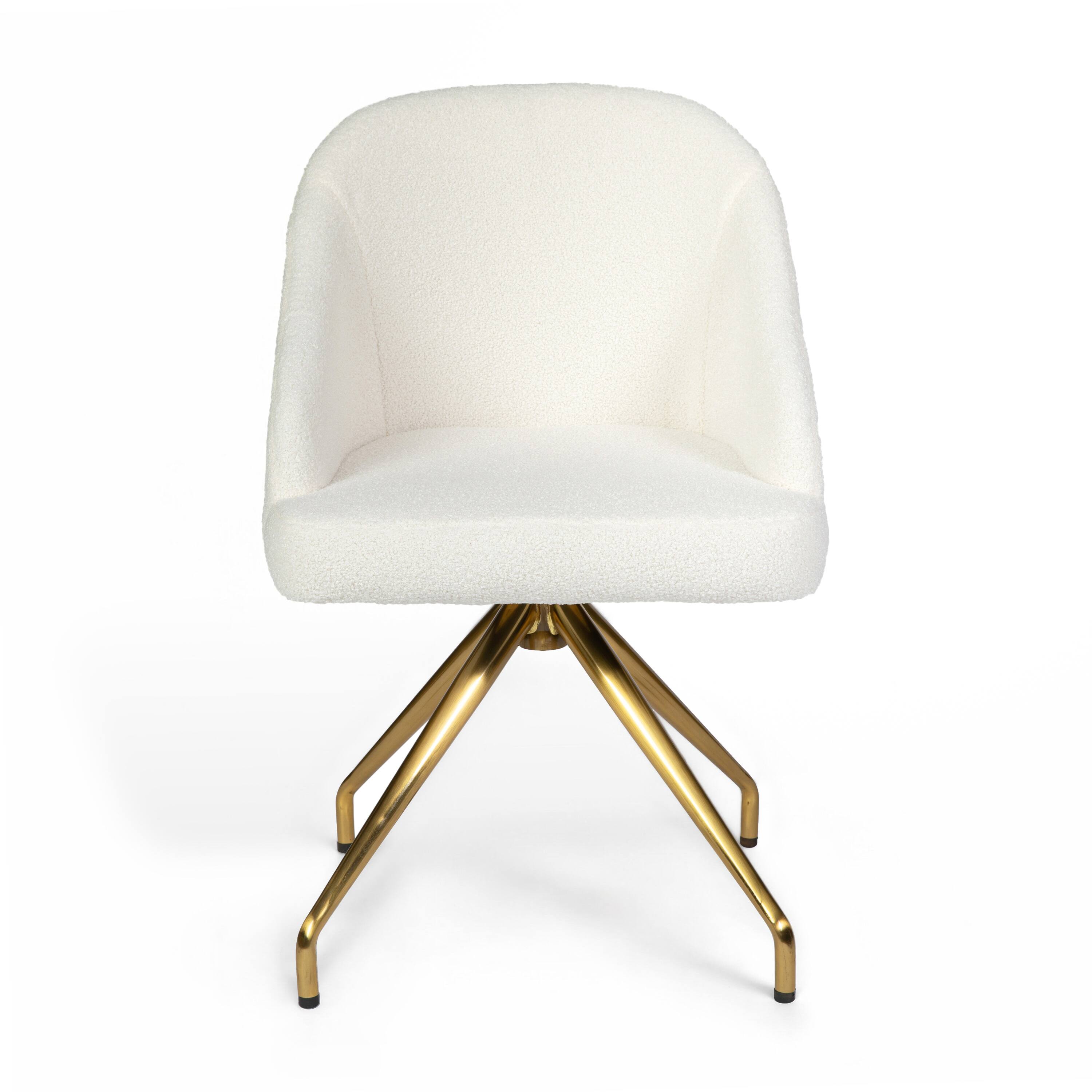 Alt View 10. Martha Stewart - Sora Upholstered Stationary Swivel Home Office Chair - Off White Boucle/Polished Brass Frame.