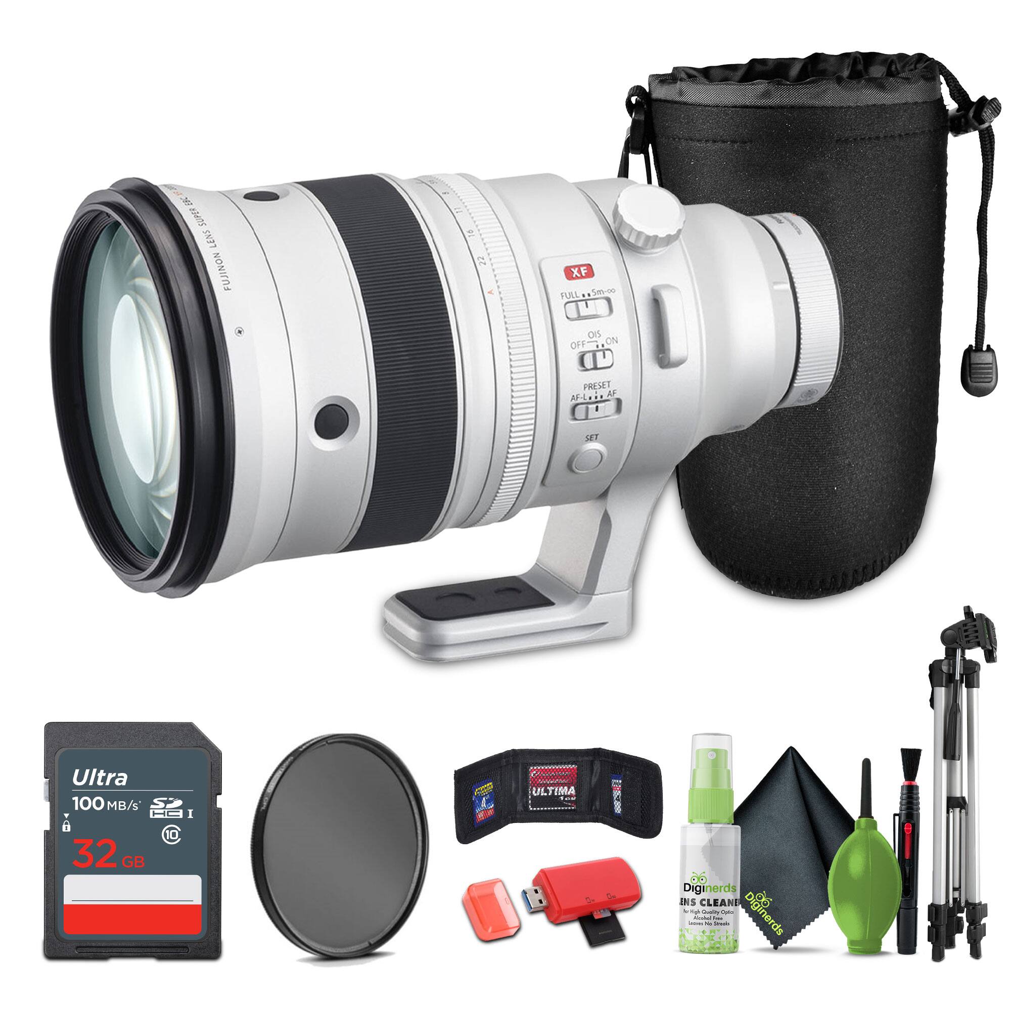 Fujinon XF Full 50-150mm Lens  
Ultra 100 MB/s 32 GB SD Card  
Diginerds Lens Cleaner  
Diginerds Cleaning Kit  
Tripod