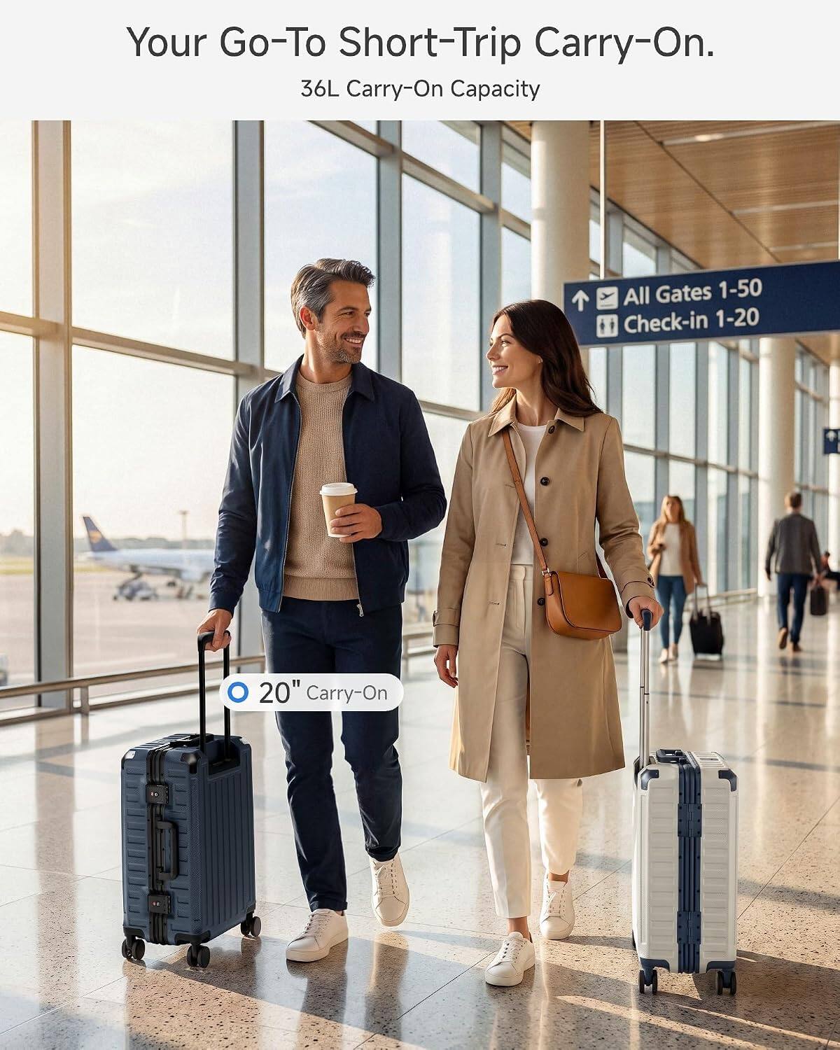 Your Go-To Short-Trip Carry-On.  
36L Carry-On Capacity  
All Gates 1-50  
Check-in 1-20  
20" Carry-On