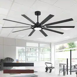 Breezary - 72-Inch Large LED Ceiling Fan with Light, 10 Blades, DC Motor, Remote Control, 6 Speeds, 1/4/8H Timer - Matte Black