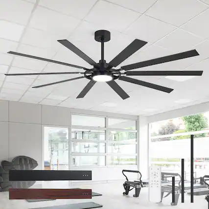 Front. Breezary - 72-Inch Large LED Ceiling Fan with Light, 10 Blades, DC Motor, Remote Control, 6 Speeds, 1/4/8H Timer - Matte Black.