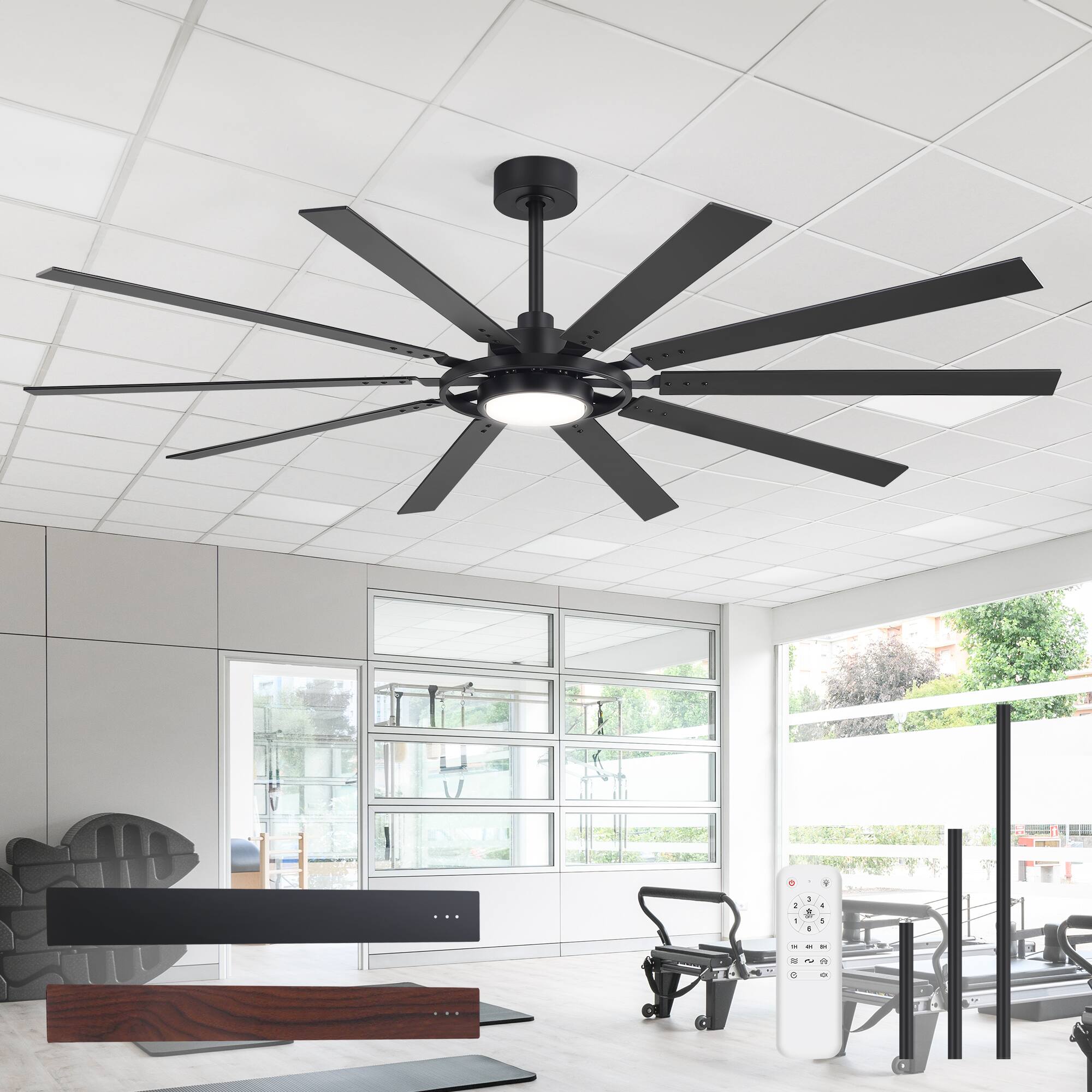 Breezary - 72-Inch Large LED Ceiling Fan with Light, 10 Blades, DC Motor, Remote Control, 6 Speeds, 1/4/8H Timer - Matte Black