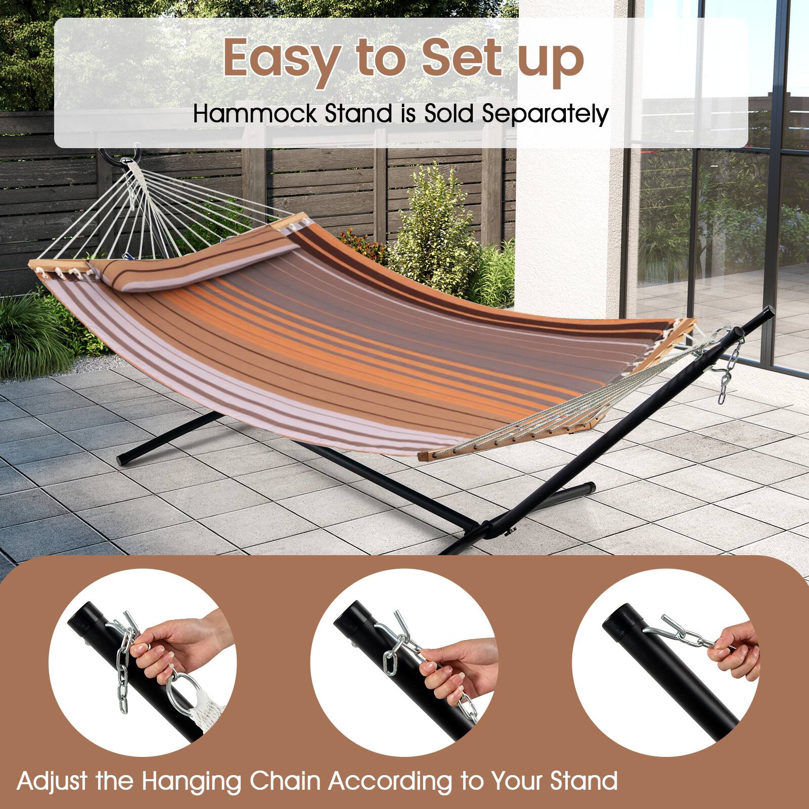 Alt View 5. Gymax - Gymax Patio Hammock Foldable Portable Swing Chair Bed Detachable Pillow Blue & Green - Brown.