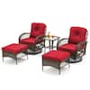 Front. U-HOMY - 360° Swivel Rocking Patio Chairs with Cushions & Tempered Glass Table, Wicker Conversation Set, 5-Piece - Red.