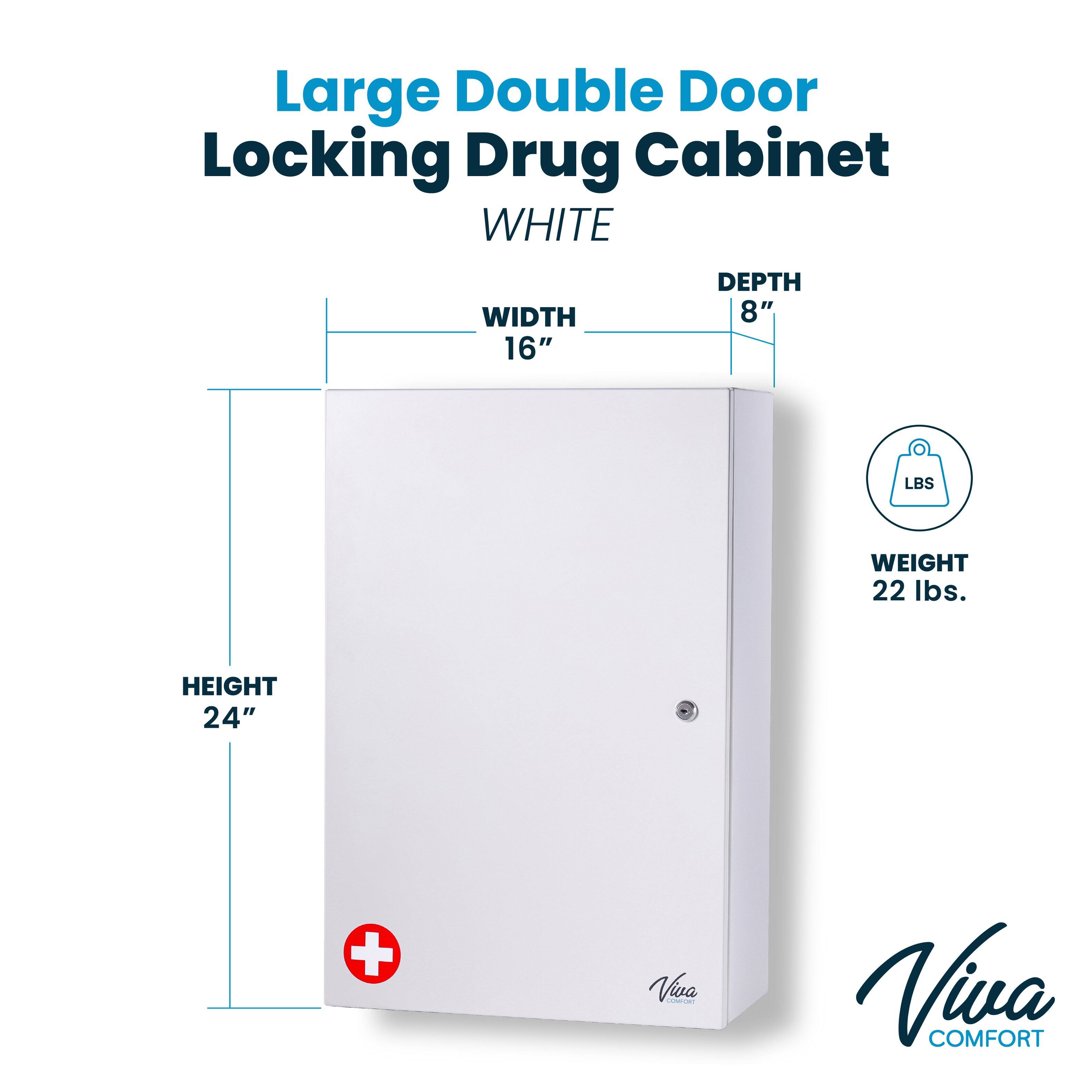 Large Double Door Locking Drug Cabinet WHITE
WIDTH 16"
DEPTH 8"
WEIGHT 22 lbs.
HEIGHT 24"
Viva COMFORT