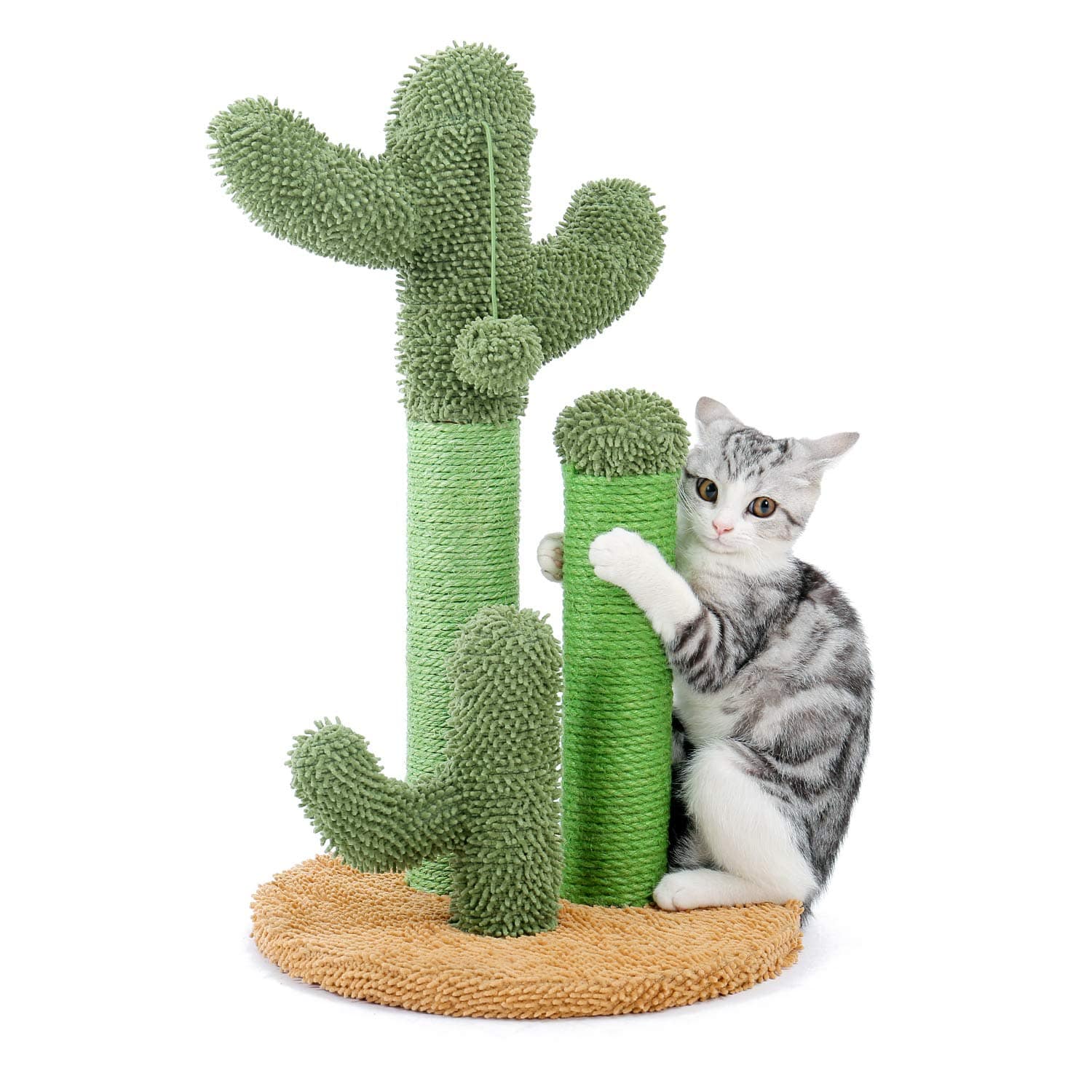 Hirose Alice - Cat Cactus Scratcher Featuring With 3 Poles And Interactive Dangling Ball - Khaki Medium 23"