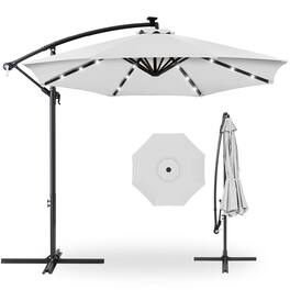 Best Choice Products - 10ft Solar LED Offset Hanging Outdoor Market Patio Umbrella w/ Adjustable Tilt - Fog Gray