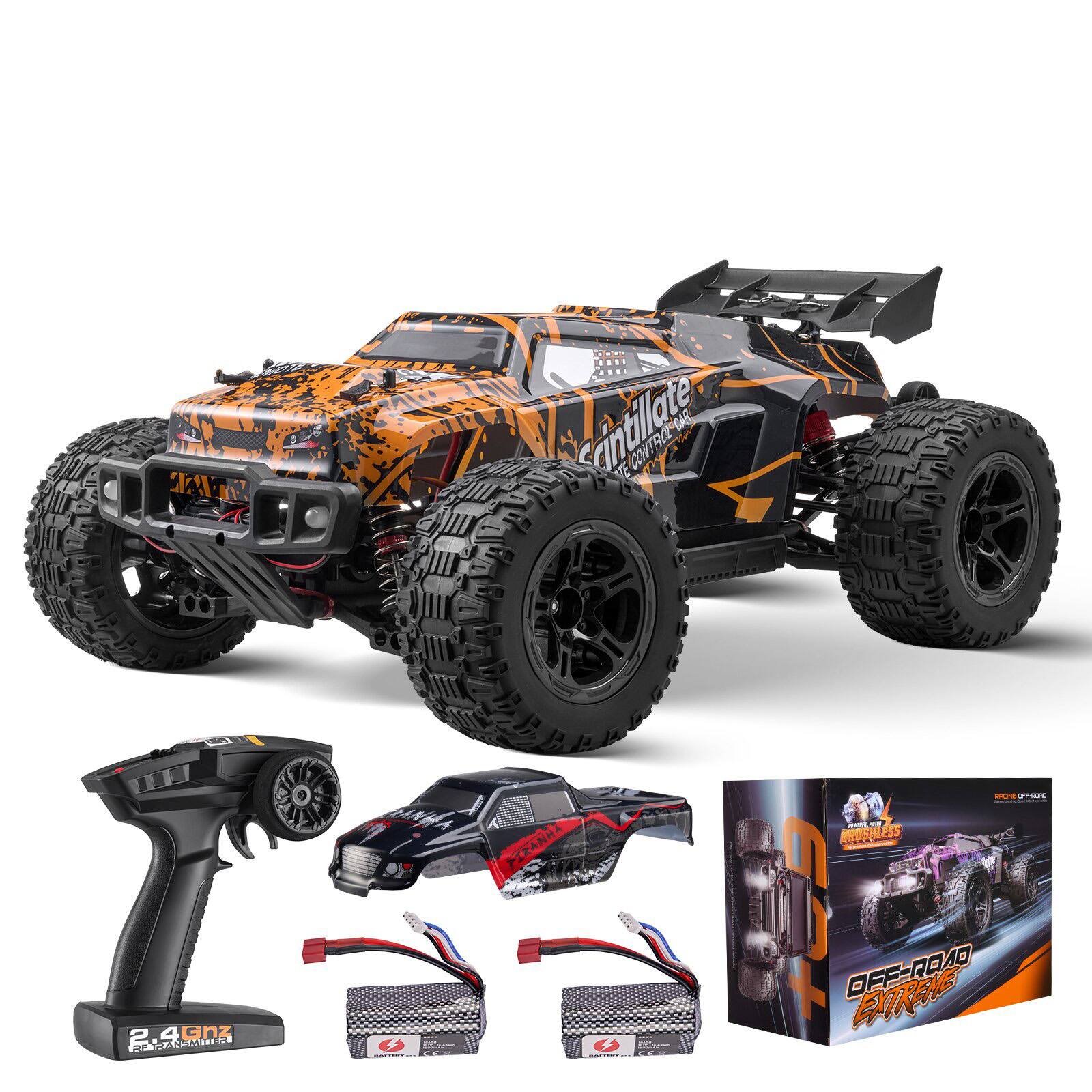 Glintex - Remote Control Car 1:10 Scale 4WD Off-Road Truck, Wheelie 45°, Adjustable Speed, 50km/h High-Speed Racing RC Car Toy