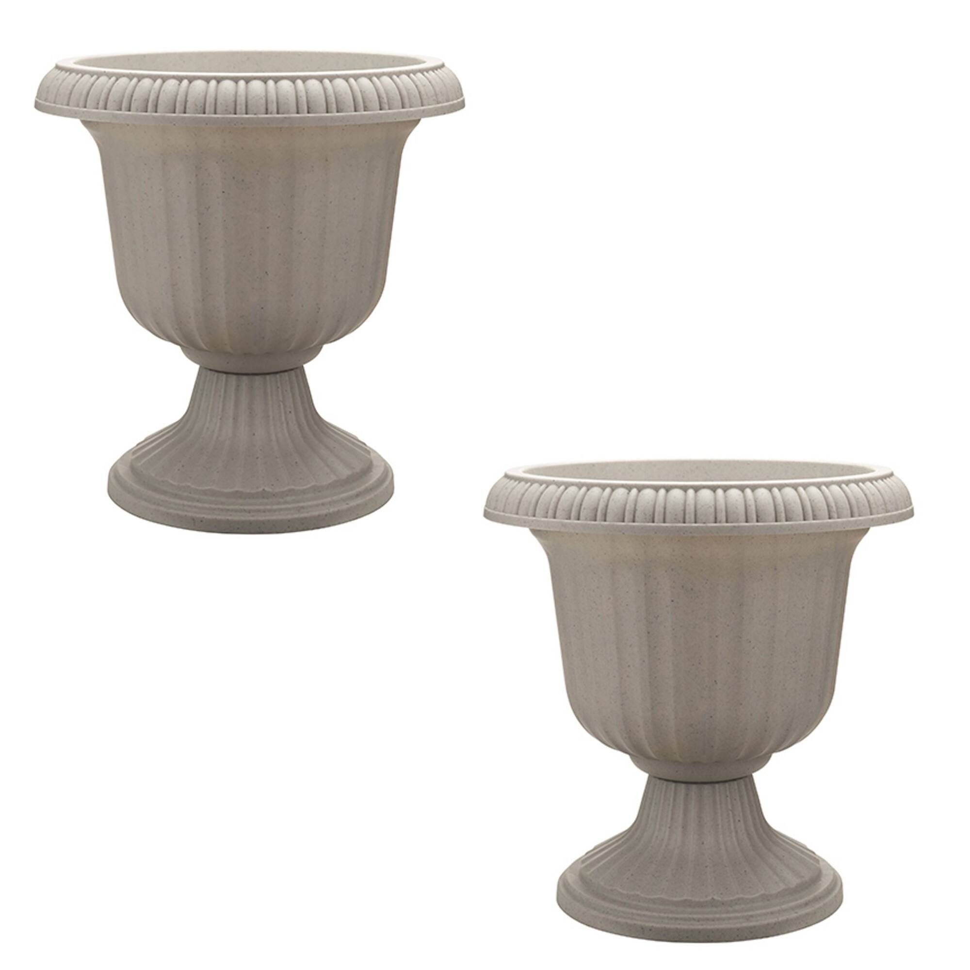 Front. Southern Patio - Southern Patio 14" Outdoor Lightweight Resin Utopian Urn Planter, Stone (2 Pack) - Stone.