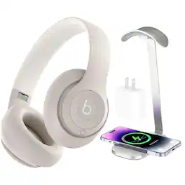 Beats - Studio Pro - Wireless Noise Cancelling Headphones - Sandstone + Power Adapter & Headphone Stand/Charging Pad