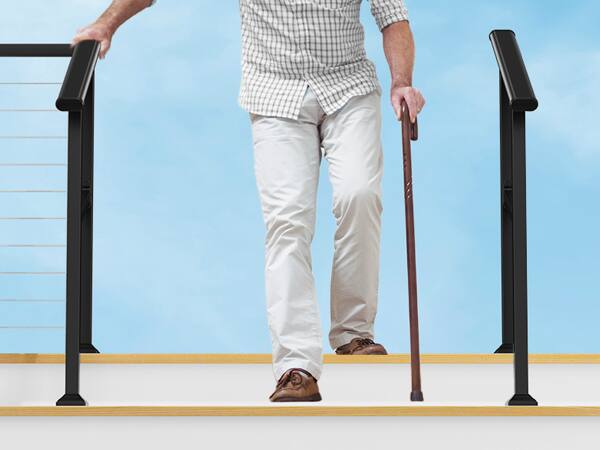 Angle. LOVMOR - LOVMOR 2 Pack 2 Step Hand Rails for Outdoor Steps Wrought Iron Railing - Black.