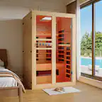 Front. U-HOMY - Premium 2-Person Canadian Hemlock Infrared Sauna with Red Light Therapy - Wood Color.