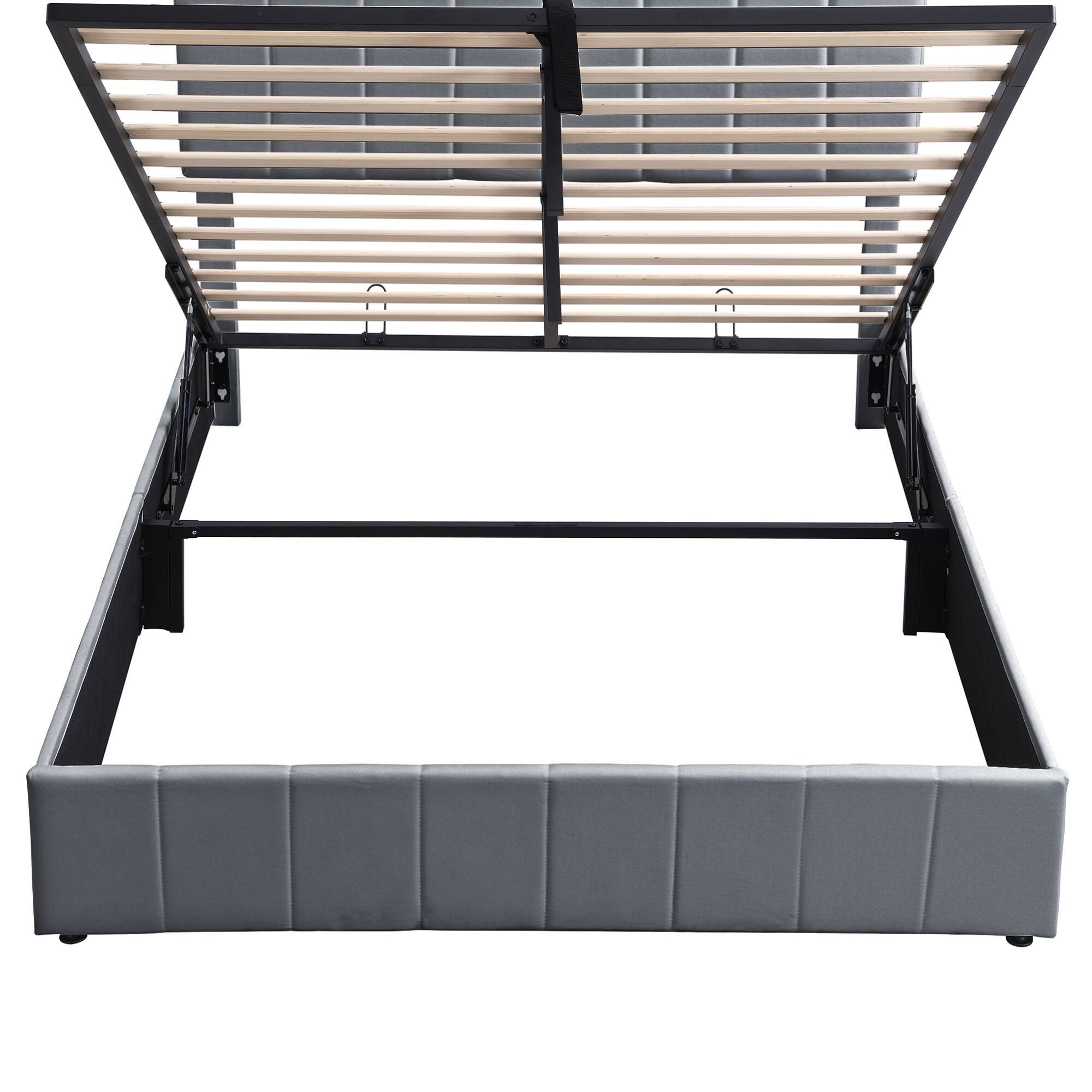 Alt View 6. GOODSILO - Queen Size Upholstered Platform Bed with Hydraulic Storage System - Gray.