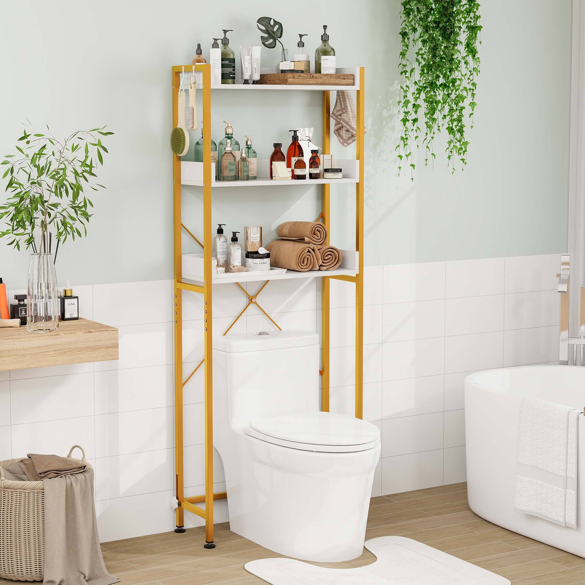 Alt View 1. Costway - Costway 3-Tier Over-The-Toilet Bathroom Shelf Metal Frame Space Saver Rack with 4 Hooks - White,Gold.
