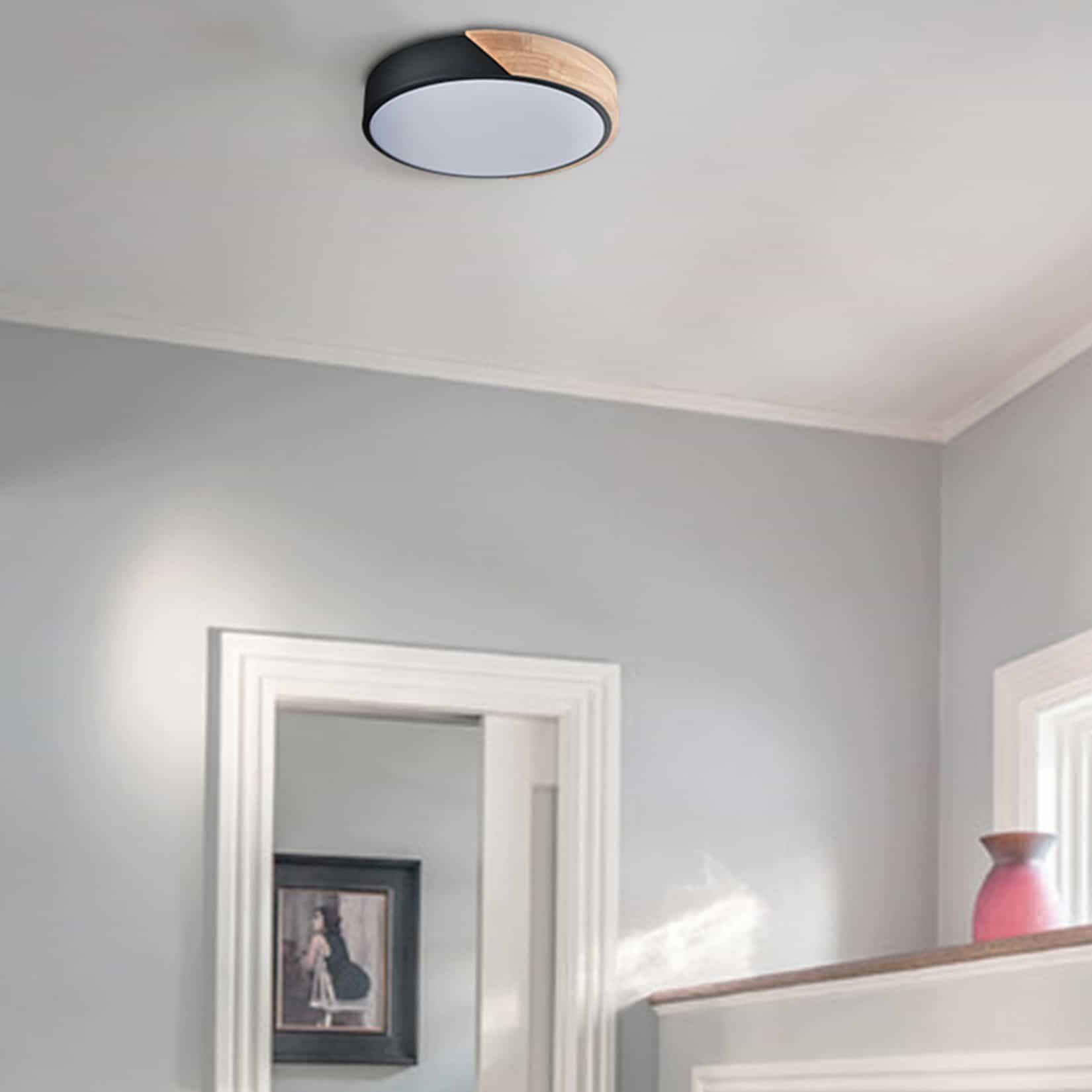 Back. MOOSE - Modern Black and Wood LED Flush Mount Ceiling Light - Black.