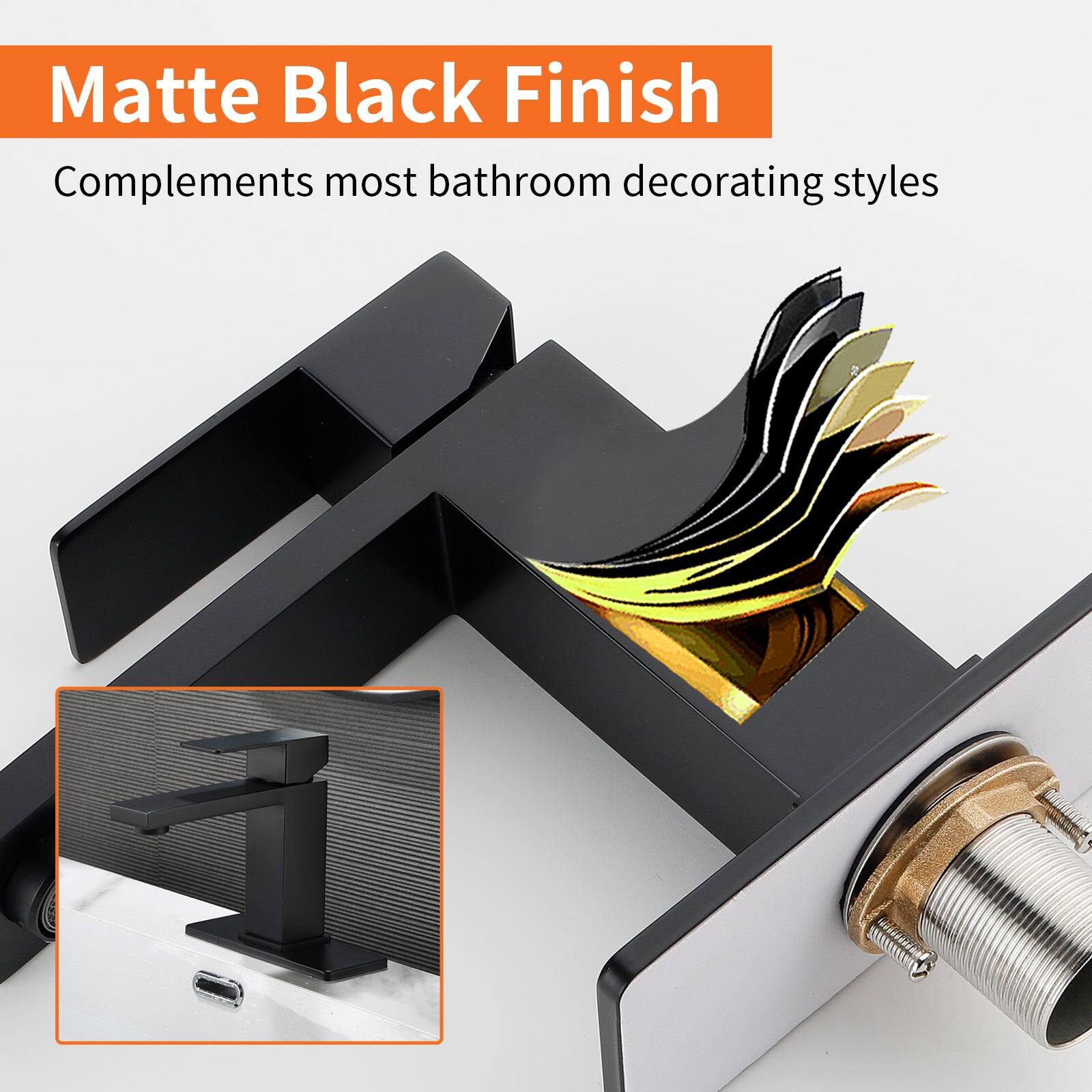Matte Black Finish  
Complements most bathroom decorating styles