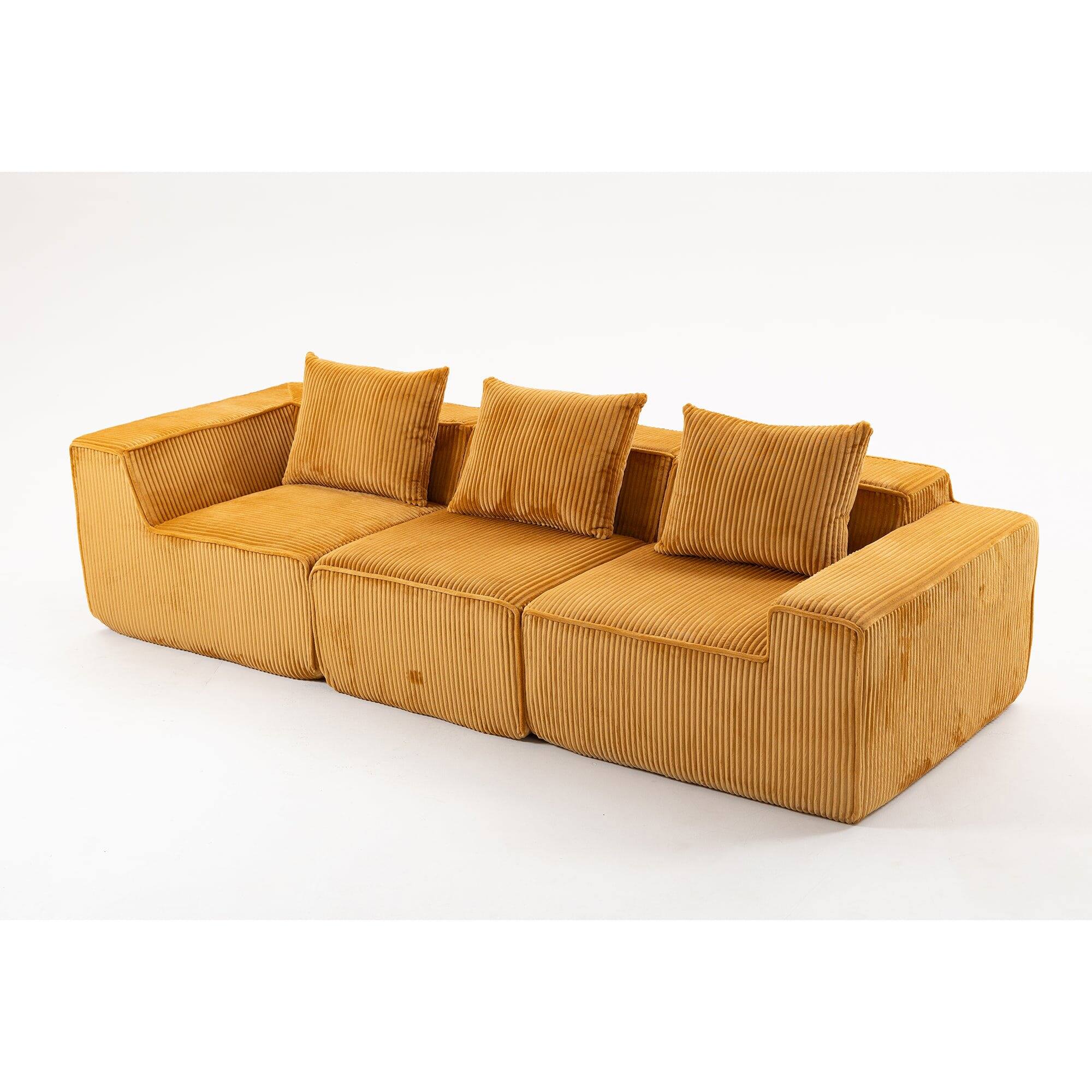 Alt View 4. Kadyn - 111" Modular Sctional Couches with Deep Seat, Compression Cloud Sofa Soft Corduroy Upholstered for Living Room Bedroom - Orange.