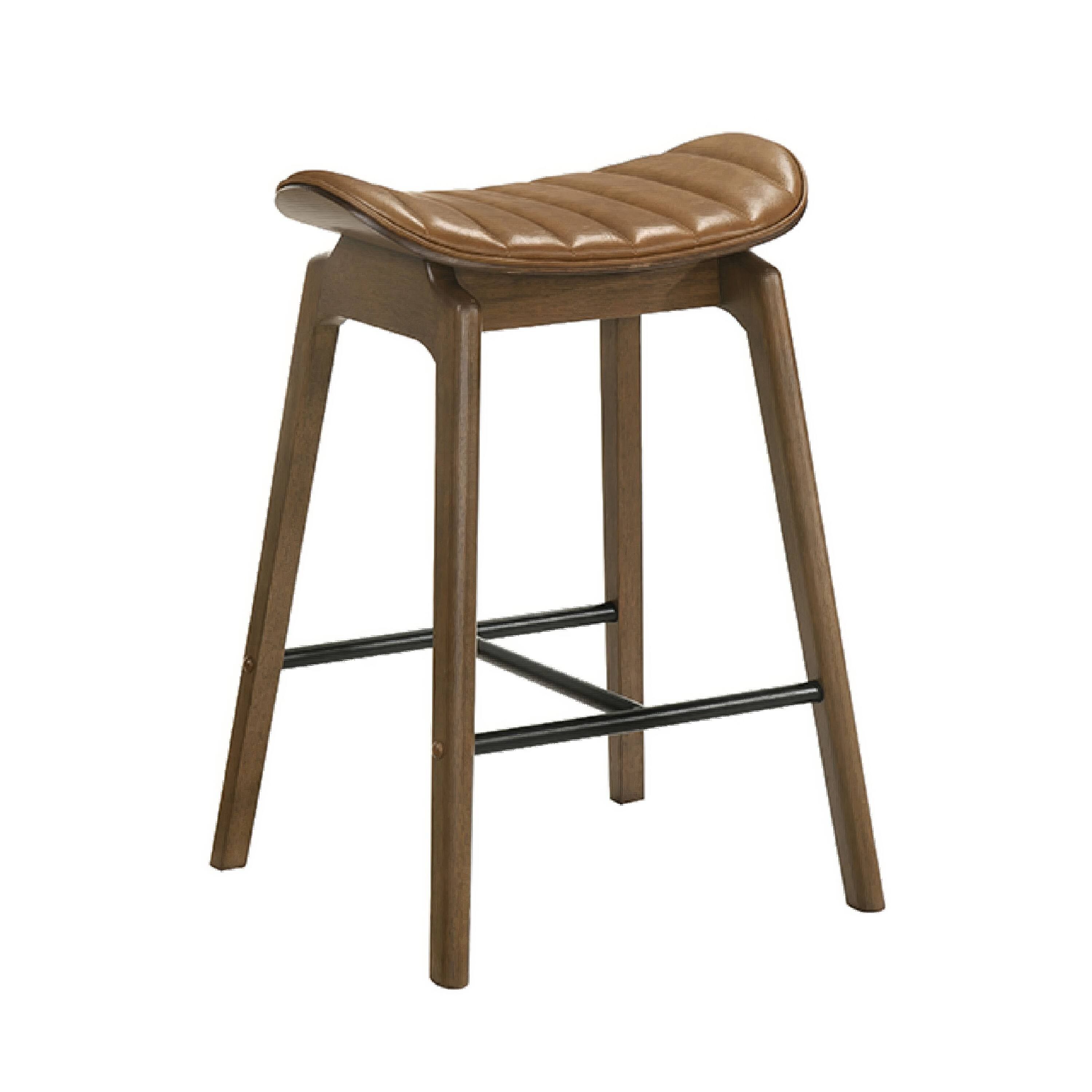Front. Manhattan Lane - Amal Counter Height Stool Set of 2, Saddle Faux Leather Seat, Walnut - Walnut Brown, Black, Brown.