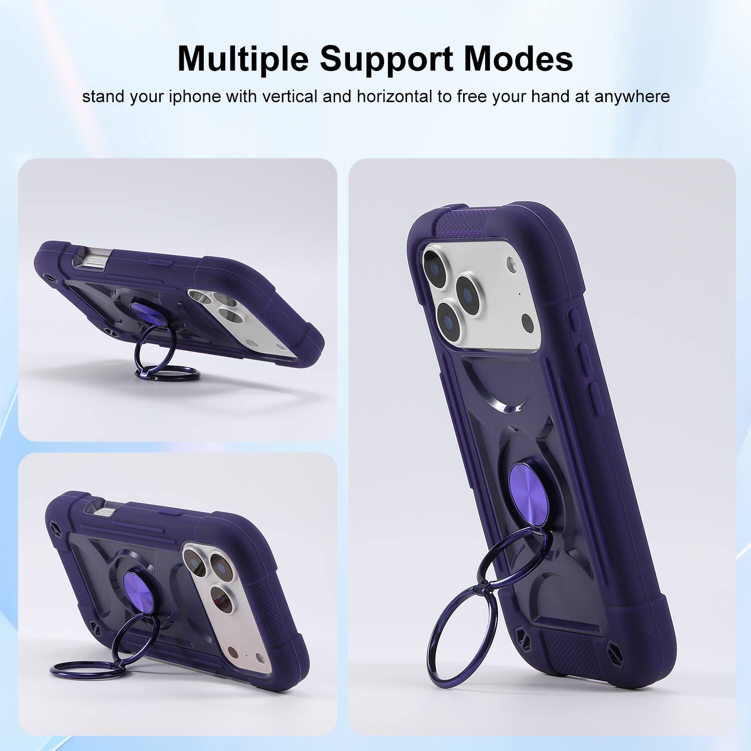 Multiple Support Modes  
stand your iphone with vertical and horizontal to free your hand at anywhere
