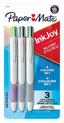 Paper Mate InkJoy
BALLPOINT STYLO-BILLE
4 COLORS IN 1 4 COULEURS EN 1
3 PENS/STYLOS
1.0mm ballpoint stylo à bille
MEDIUM POINT POINTE MOYENNE