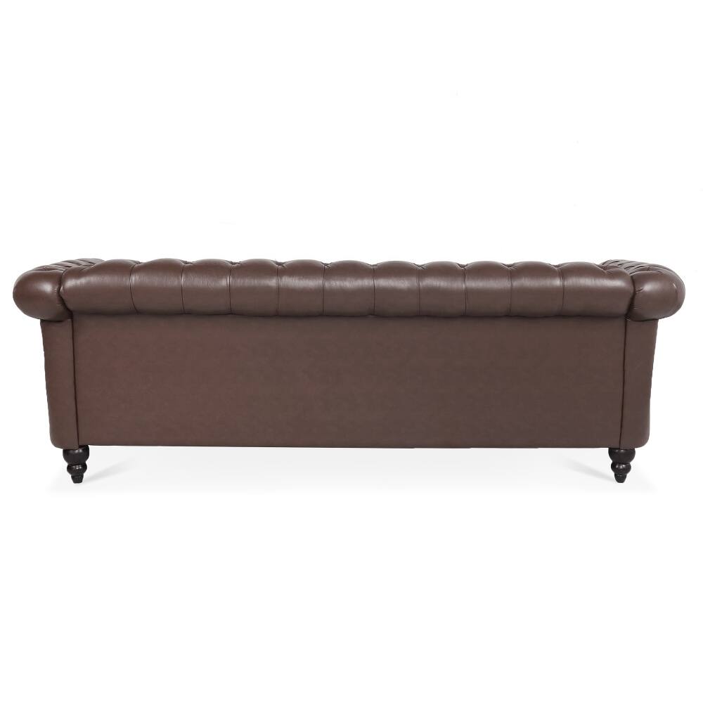 Alt View 2. Loheer - Loheer 84.65" Dark Brown PU Leather Chesterfield Sofa, Rolled Arm 3 Seater Couch with Tufted Back for Living Room - Dark Brown.
