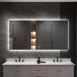 WELLFOR - 72 in x 36 in Rectangular Frameless Bathroom Vanity Mirror with LED Light&Anti-Fog, Aluminum Backlights Mirror - Chrome