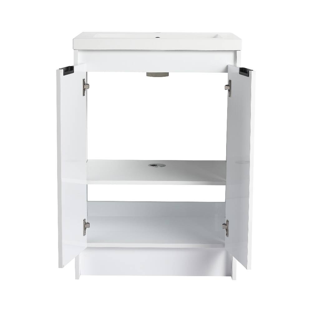 Alt View 6. Loheer - Loheer 24 inch freestanding bathroom vanity with resin sink, glossy white - Glossy White.