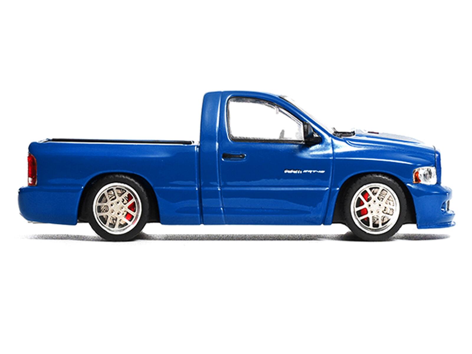 Alt View 2. Shoom64 Models - 2003 Dodge Ram SRT-10 Pickup Truck Electric Blue Metallic with White Stripes 1/64 Diecast Model Car by Shoom64 Models.