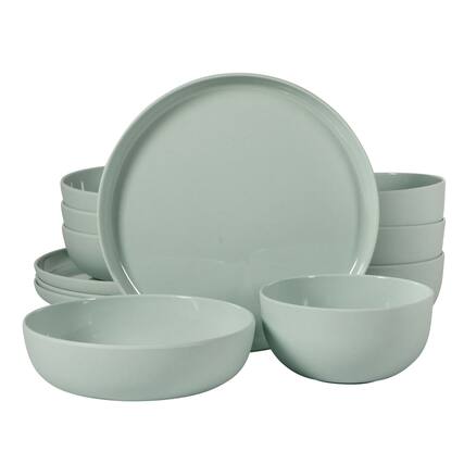 Front. Gibson - Gibson Home Candy Skies 12 Piece Wheat Straw Melamine Dinnerware Set in Green - Green.