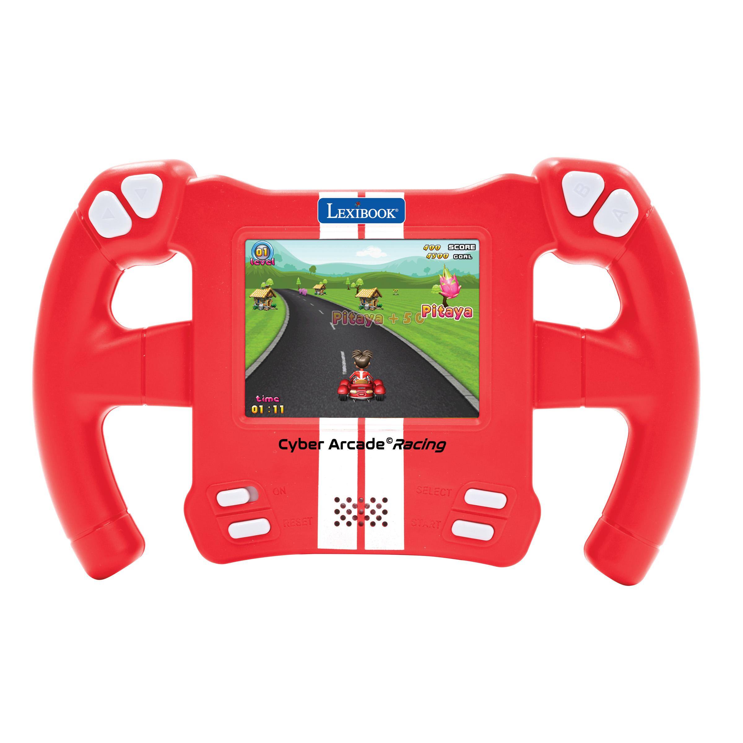 LEXIBOOK 01 icvcl O SCORE U ORL ad Pitaya + 5 Pitaya time 01:11 01 1 Cyber Arcade Racing ON SELECT RESET START