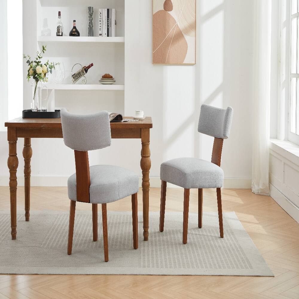 Alt View 8. Loheer - Loheer Gray Linen Dining Chairs Set of 2 Modern Armless Curved Backrest Solid Wood Legs - Gray.
