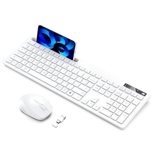 Earthley Blooms - Wireless and Mouse for MacBook Pink Rose with Phone Holder USB A & Type C Receivr Full-Size Combo - White