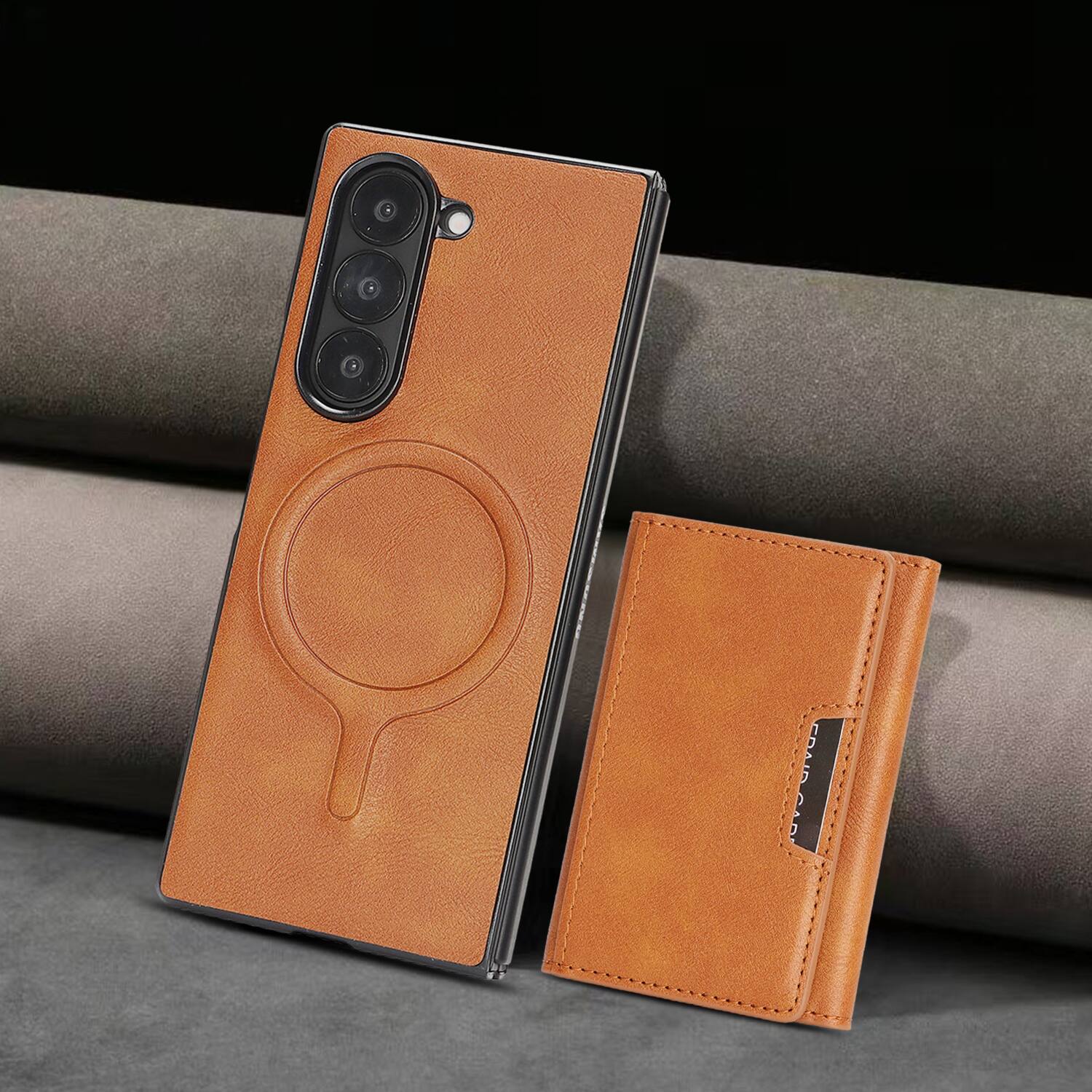 Alt View 4. Dteck - 2-in-1 Magnetic Wallet Case for Samsung Galaxy Z Fold7, Shockproof PU Leather Cover with Detachable 7-Card Holder - Brown.