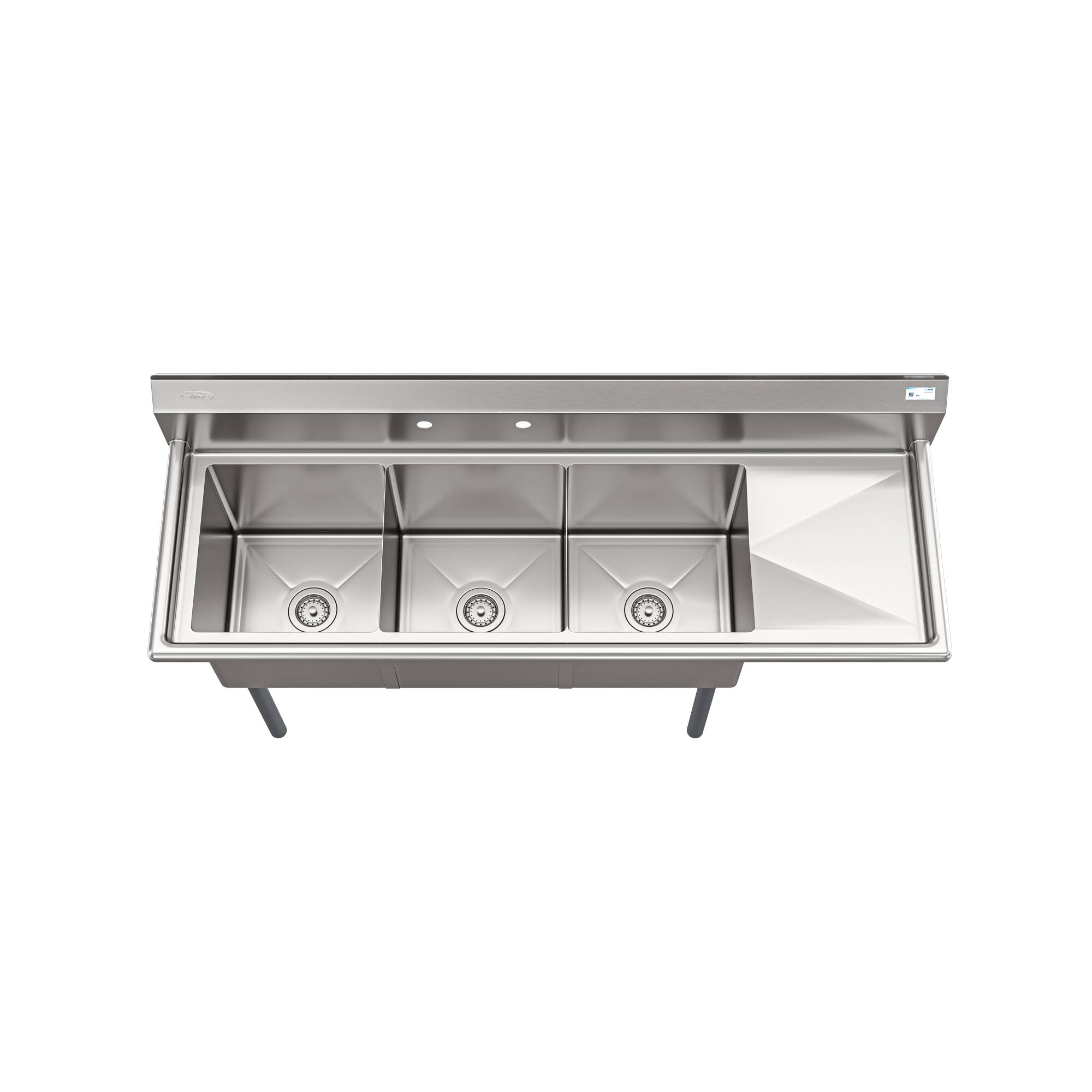 Alt View 4. Koolmore - 63 in Three Compartment  Sink, Bowl Size 15x15x14, 18-Gauge Stainless-Steel with Right Drainboard - Stainless Steel.