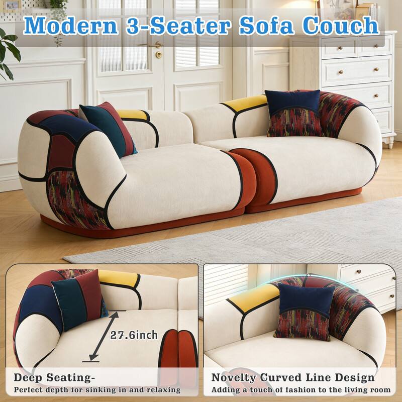 Modern 3-Seater Sofa Couch

27.6inch Deep Seating - Perfect depth for sinking in and relaxing

Novelty Curved Line Design - Adding a touch of fashion to the living room