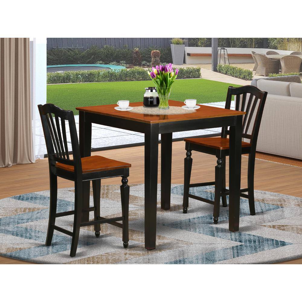 Back. East West Furniture - 3 Pc counter height Dining room set-pub Table and 2 Kitchen Chairs. - Black & Cherry.