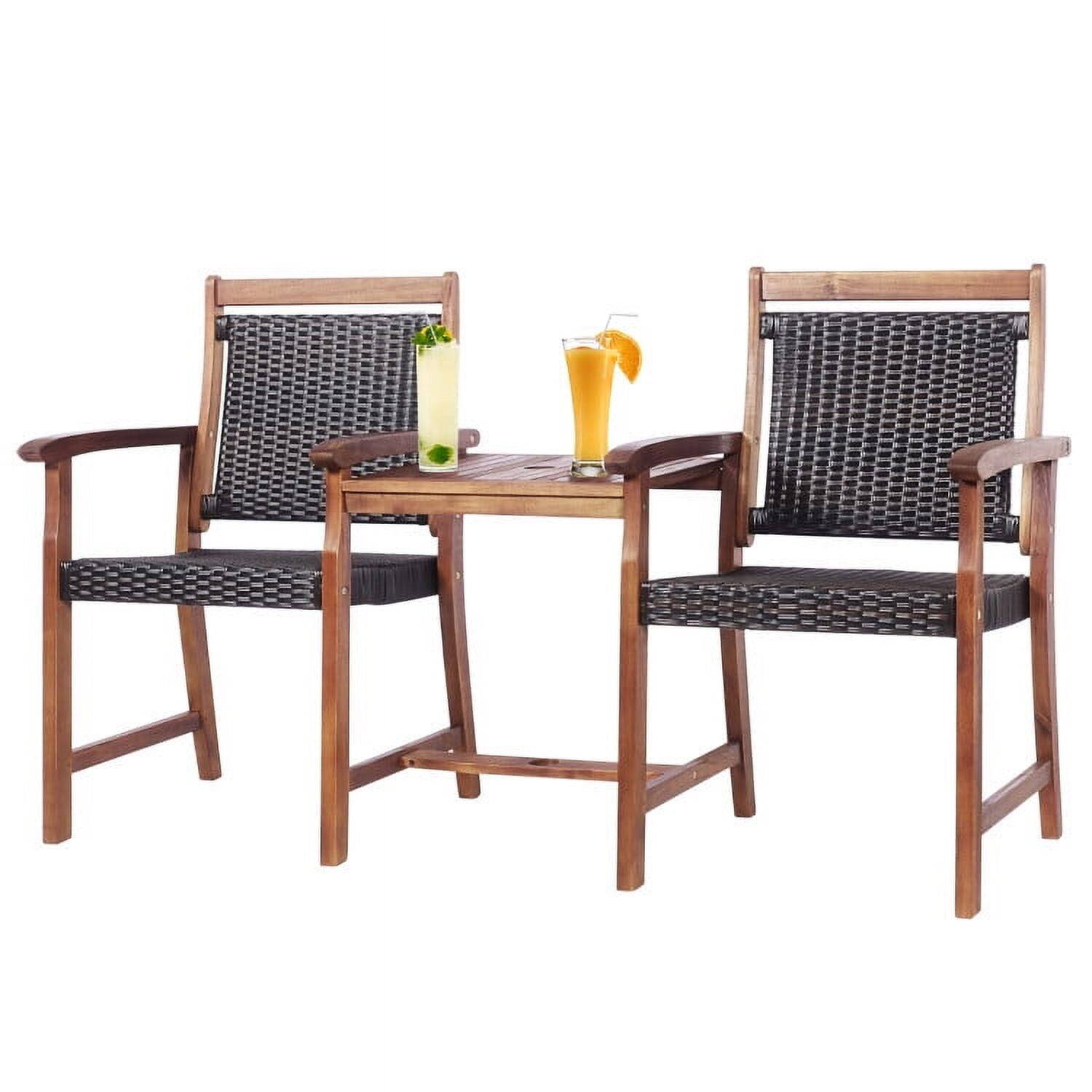 Front. Kadyn - 2-Seat Patio Rattan Acacia Wood Chair, Outdoor Furniture Garden Conversation Bistro Sets with Coffee Table - Brown.