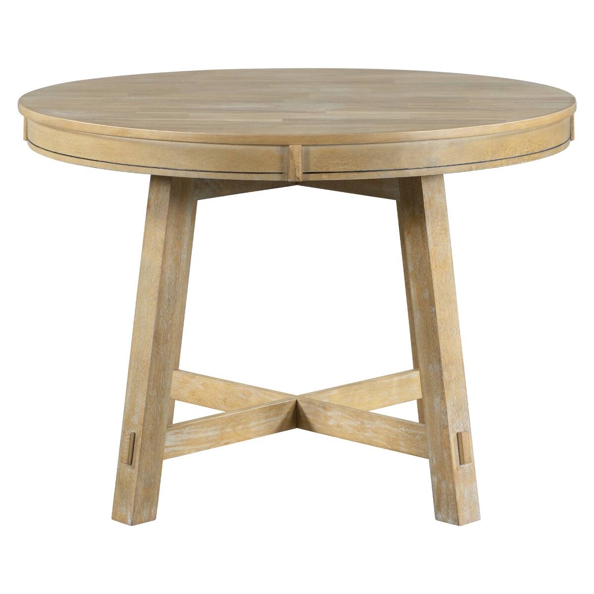 Alt View 3. Loheer - Loheer Round Extendable Dining Table, Natural Wood Wash, Seats Up to 6 - Natural Wood Wash.