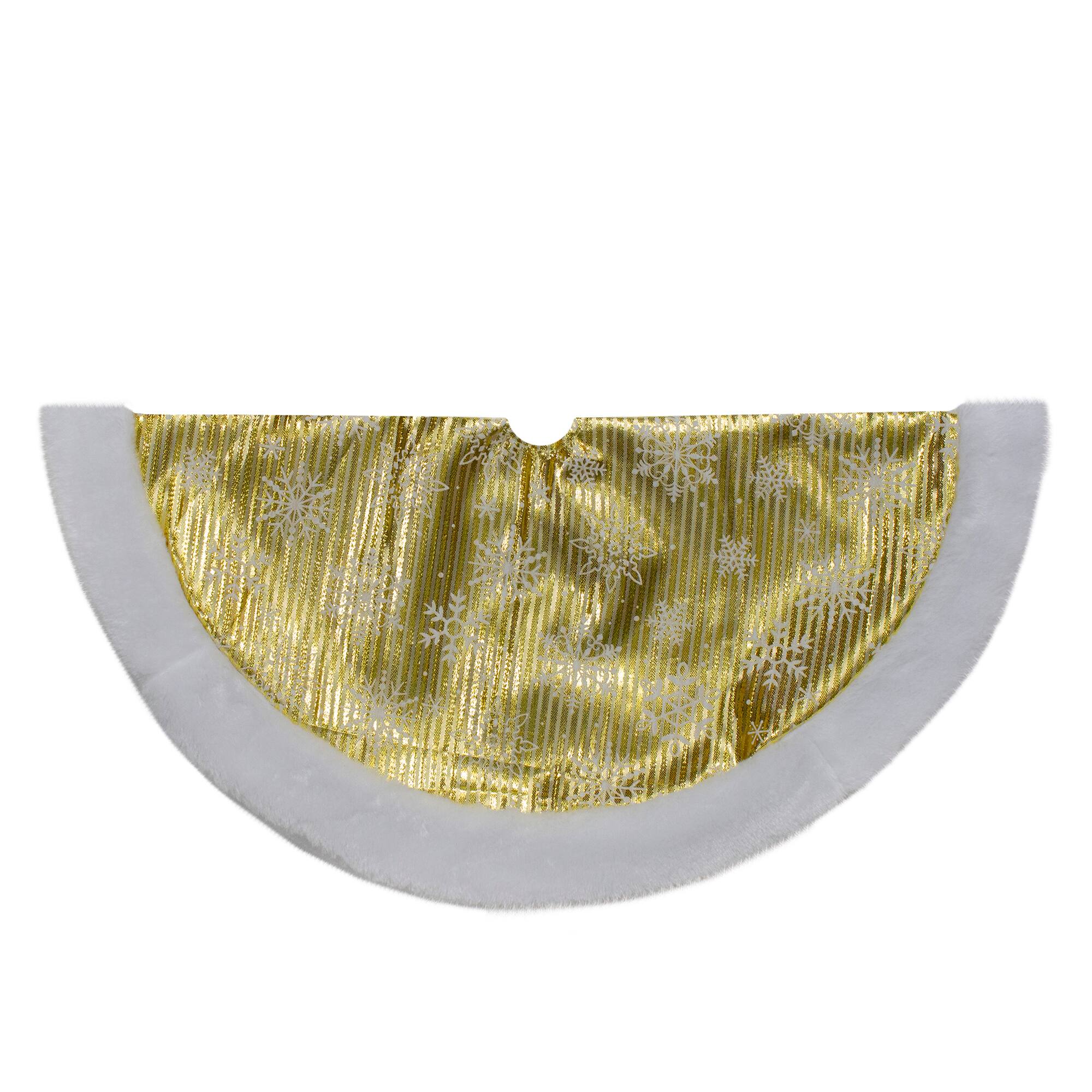 Northlight – 20-Inch and White Metallic Snowflake Print Mini Christmas Tree Skirt – Gold