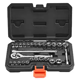 VEVOR - Socket Set, 27 Pieces, 1/4 inch Drive Socket and Ratchet Set, SAE and Metric, Mechanic Tool Kit with Ratchet Wrench - Black+Sliver