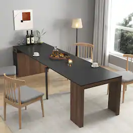 Tiramisubest - Modern Multifunctional Extendable Dining Table with Outlet, Space Saving Expanding Table with Storage - Walnut+black