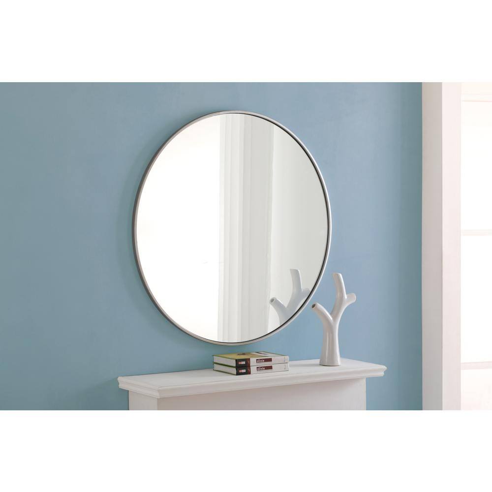 Alt View 2. Elegant Decor - Metal frame Round Mirror 36 inch Silver finish - Silver.