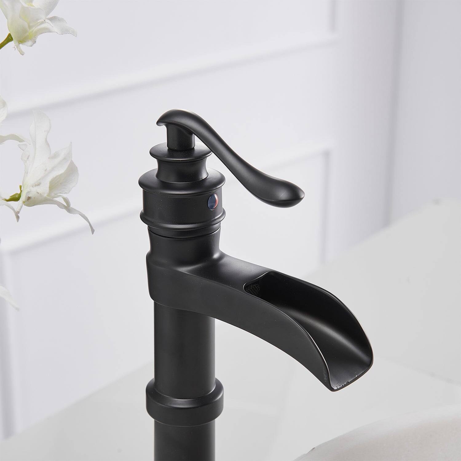 Alt View 8. Boyel Living - Waterfall Single Hole Single-Handle Vessel Bathroom Faucet with Pop-up Drain in Matte Black - Matte Black.
