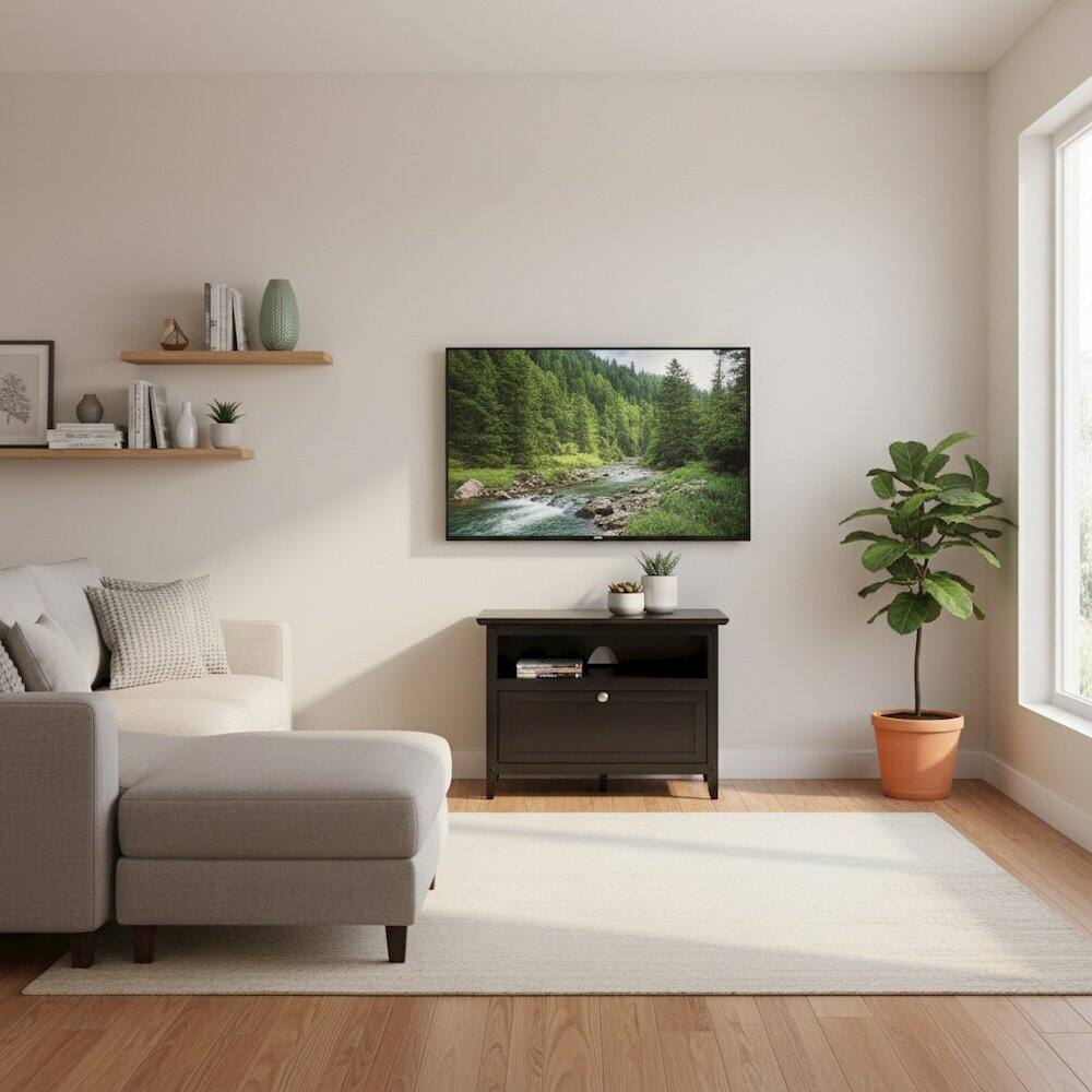 Alt View 1. FurniFact - Small Wooden TV Stand With Shelf And Pull Down Door For Living Room - Brown.