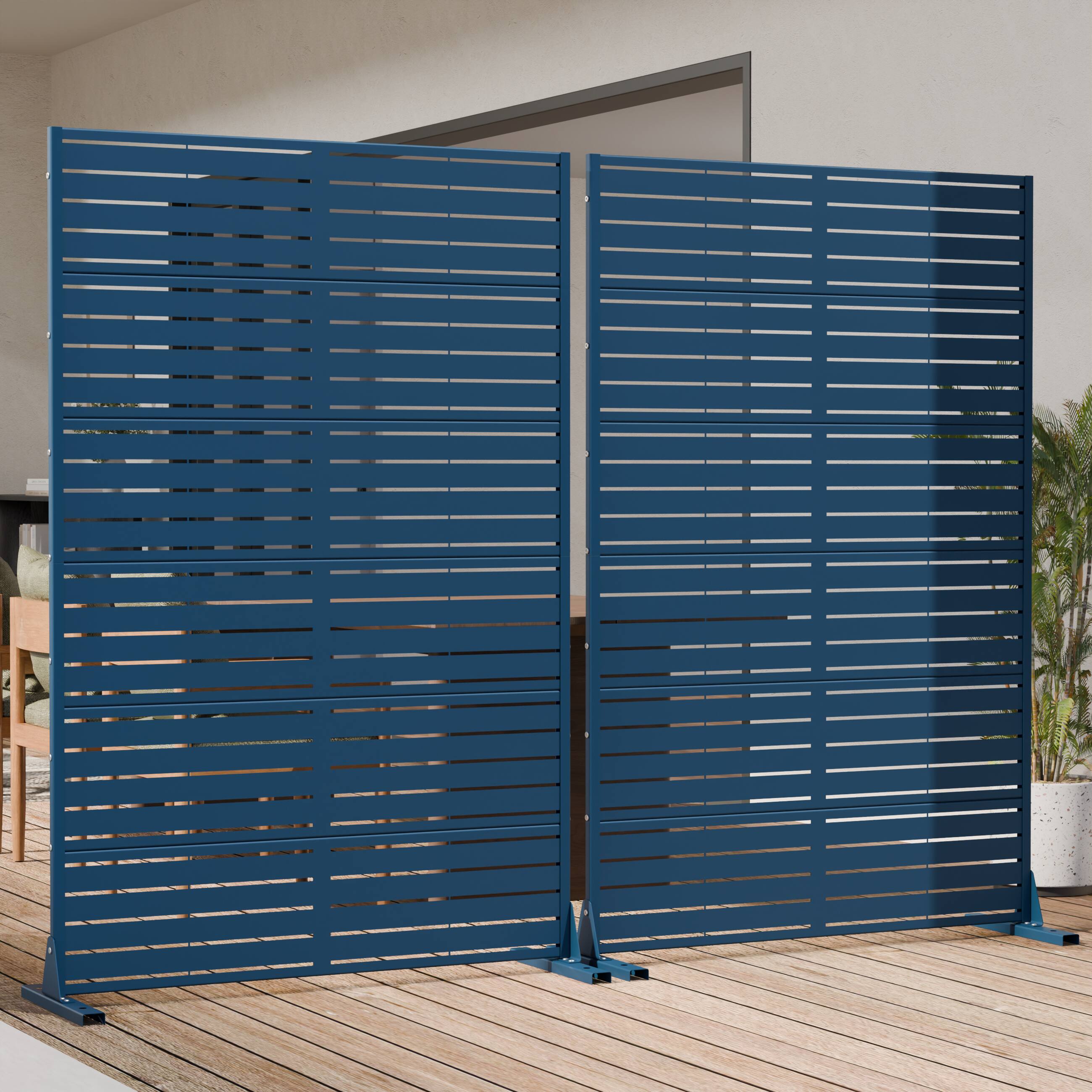 Front. PexFix - 2-Panels Outdoor Privacy Screen Metal Privacy Fence Panels Modular Windproof Screen Decorative Divider for Patio Garden - Starlit Blue.