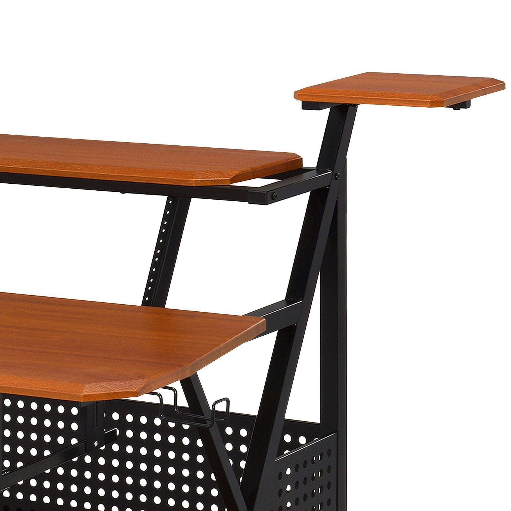 Left. GOODSILO - Modern Music Desk with Speaker Shelves and Cable Management for Home Studio and Keyboard Setup - Cherry.