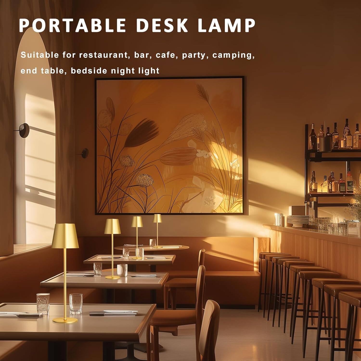 PORTABLE DESK LAMP

Suitable for restaurant, bar, cafe, party, camping, end table, bedside night light