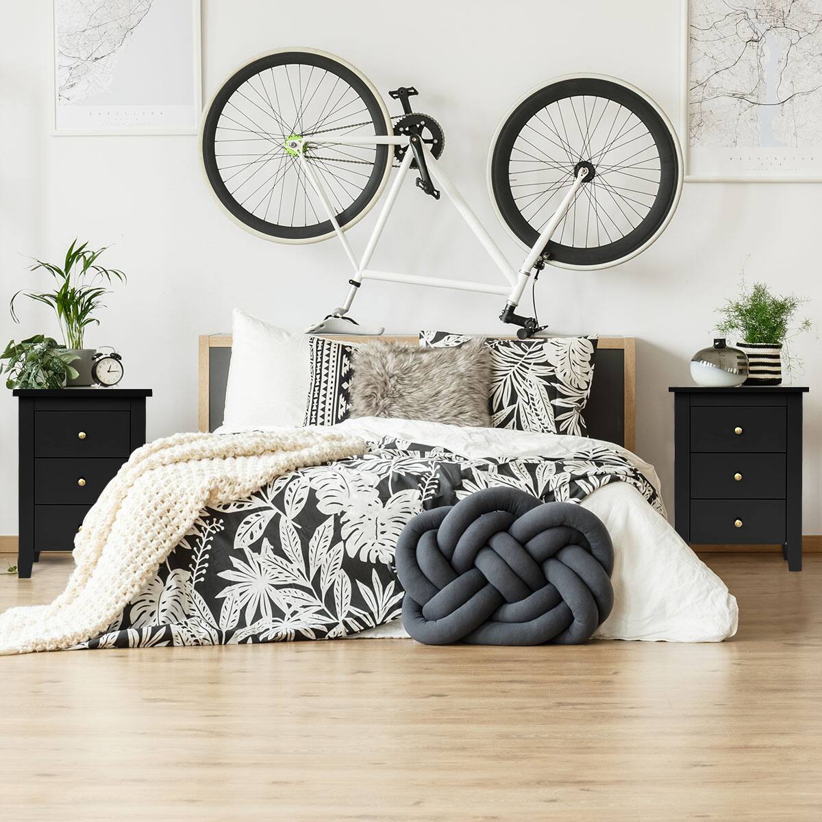 Alt View 11. Costway - Set of 2 Nightstand End Beside Sofa Table with  3 Drawers Bedroom Furniture - Black.