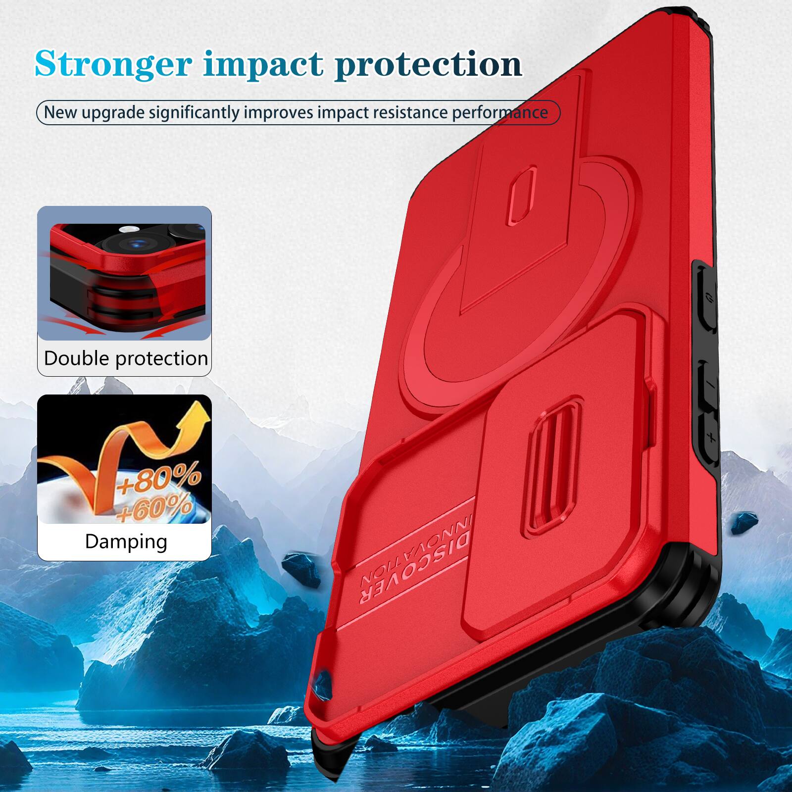 Stronger impact protection  
New upgrade significantly improves impact resistance performance  

Double protection  
+80% +60% Damping  

FAONNI DISCOVERY