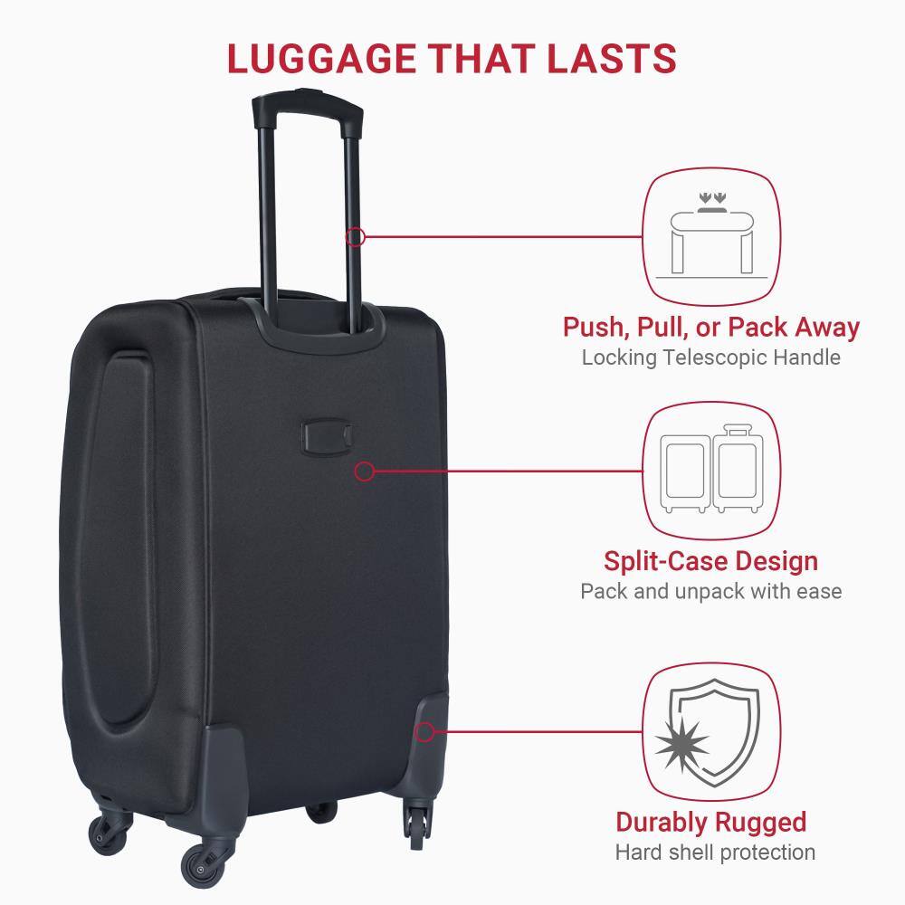 LUGGAGE THAT LASTS

- Push, Pull, or Pack Away
  - Locking Telescopic Handle

- Split-Case Design
  - Pack and unpack with ease

- Durable Rugged
  - Hard shell protection